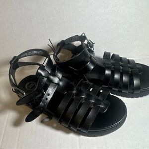 wonder nation Black Strappy Sandals with White Logo size 13 kids